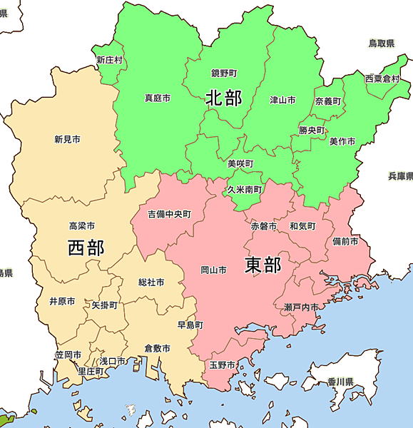 岡山県の地図
